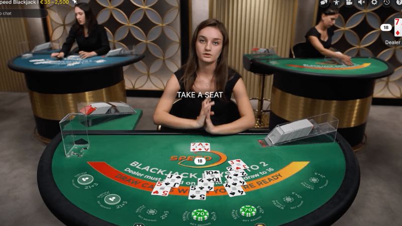 Giao diện một ván blackjack theo quy ước Châu Âu